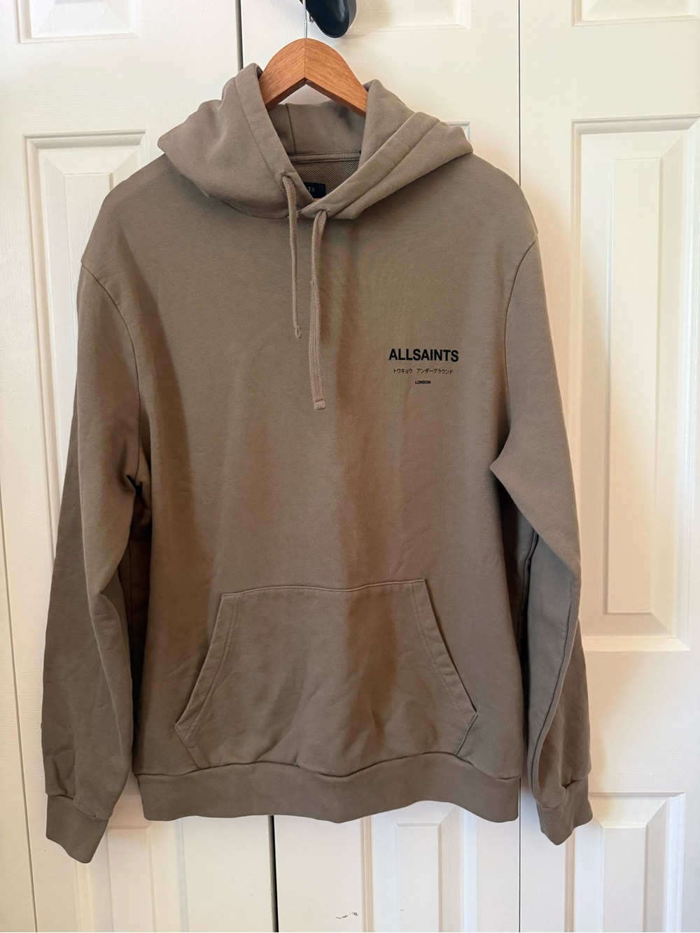 All Saints Men's Taupe Brown Logo Hoodie